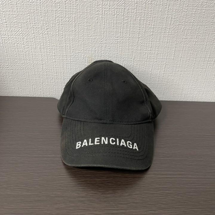 BALENCIAGA Logo Baseball Cap Hat Black Adjustable Size L Used L58