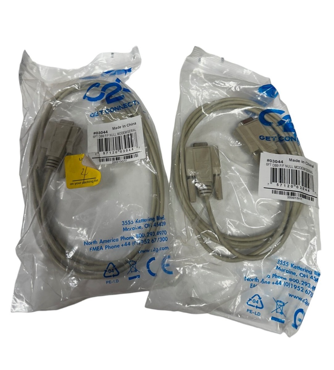 C2G #03044, 6ft DB9 F/F Null Modem/Serial Cable (LOT OF 2) **SALE