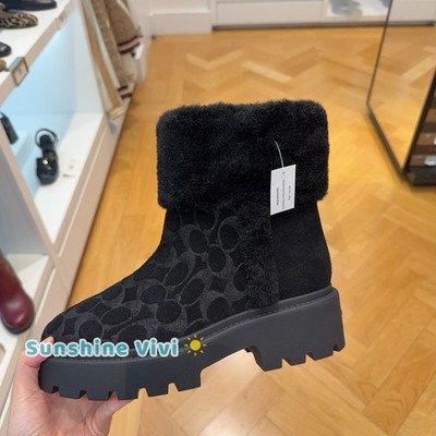 NWT Coach Women's Chunky Sherpa Bootie In Signature Suede Black | eBay