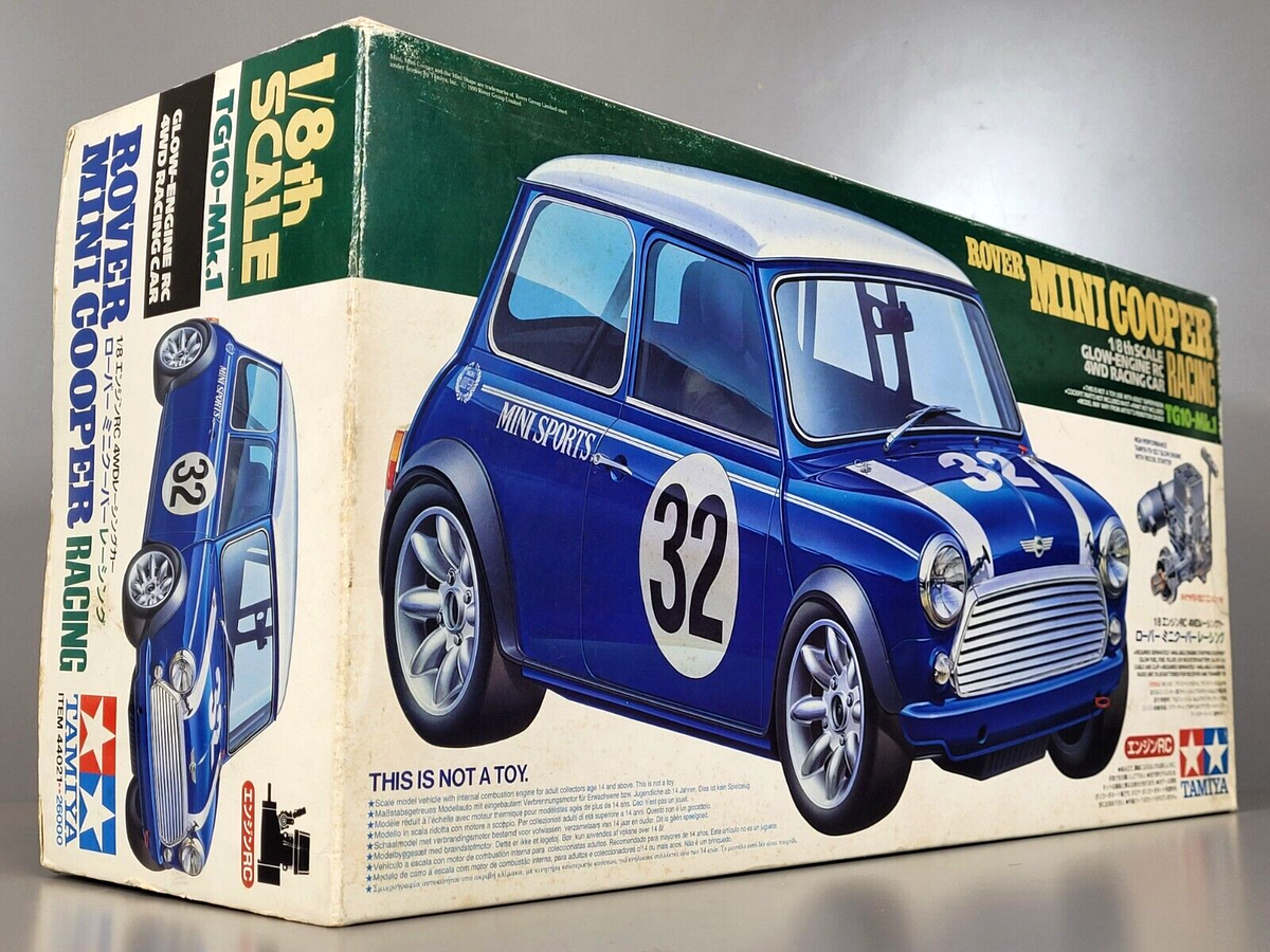 New Vintage Tamiya 1/8 R/C TG10 MK1 Rover Mini Cooper Racing Glow