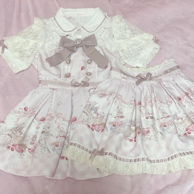 LIZLISA Sugary Treats Picnic Pattern Print Dress Set Up Pink Free