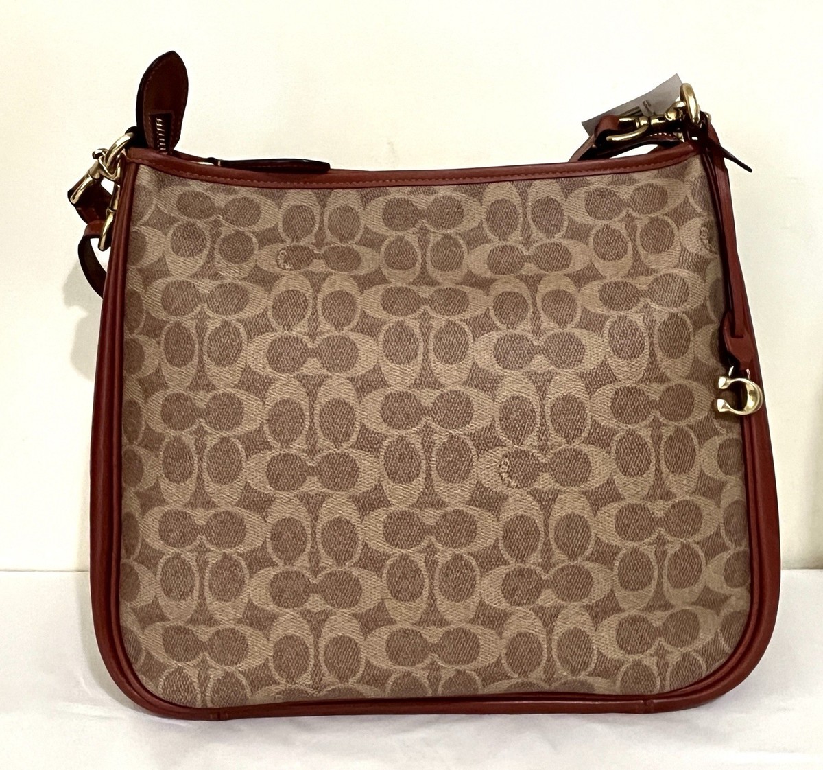COACH CC436 Coated Canvas Tan Rust Signature Cary Shoulder