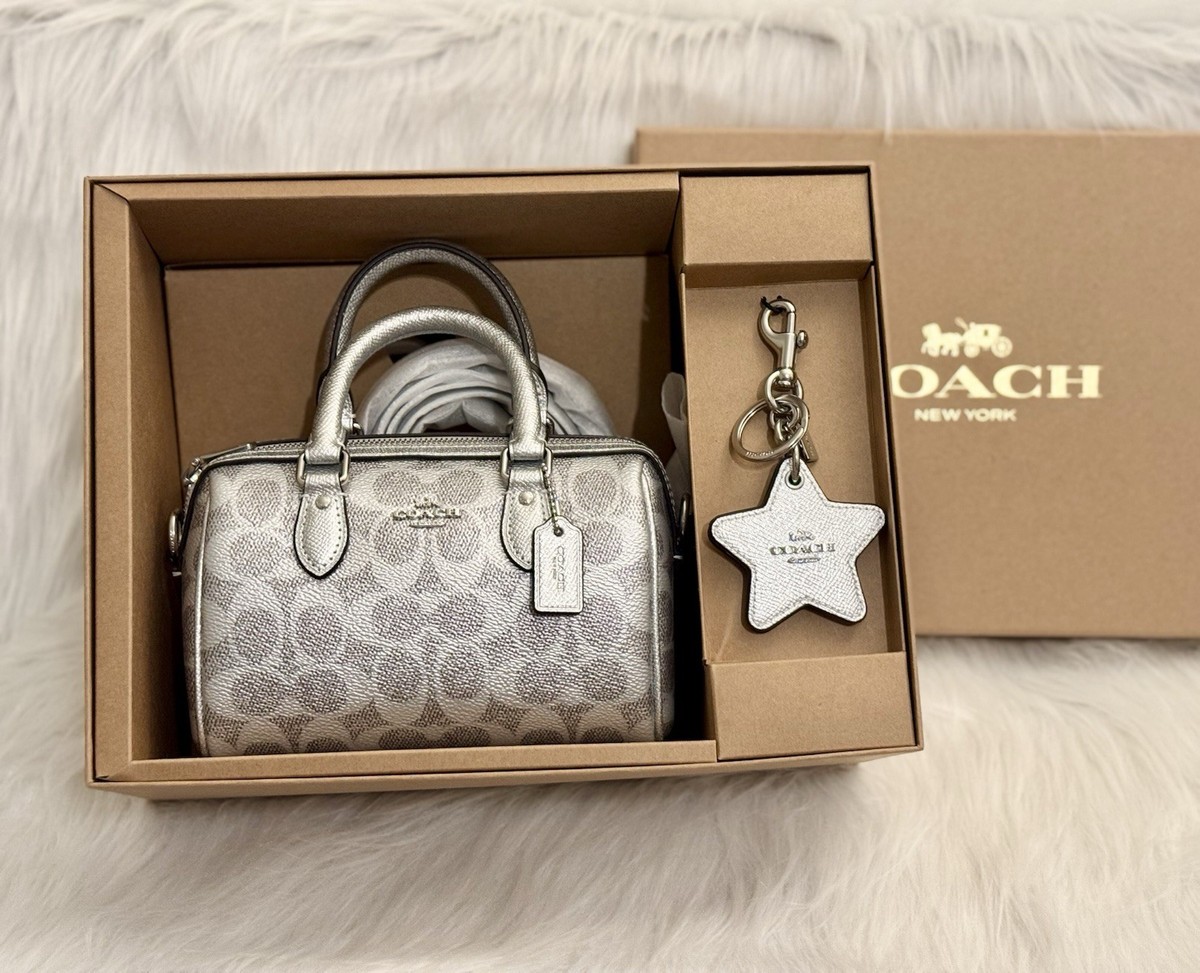 NWT Coach Boxed Mini Rowan Crossbody Bag And Mirror Bag Charm Set