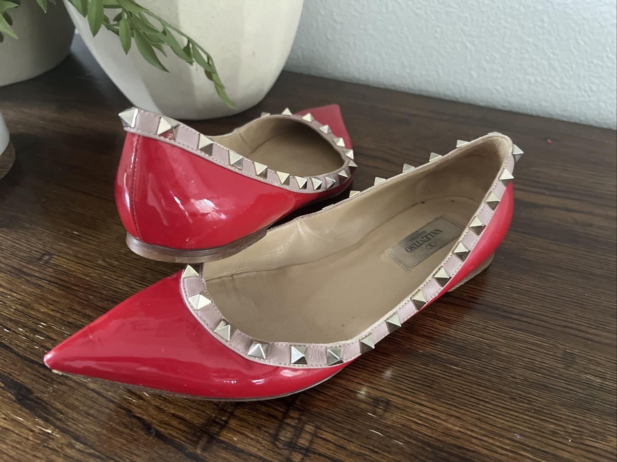 VALENTINO GARAVANI RED ROCKSTUD Pointy BALLET FLAT WOMEN'S SIZE 37
