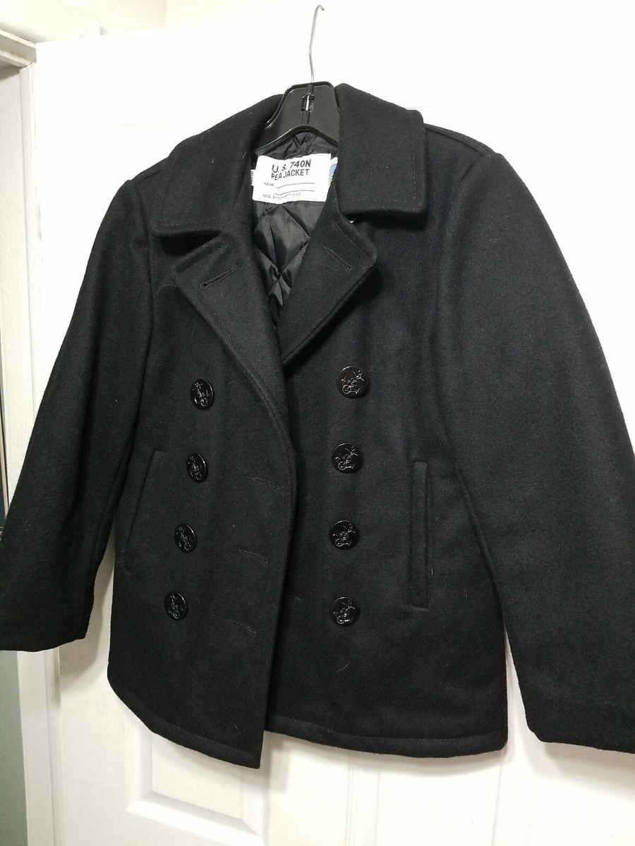 Vintage SCHOTT NYC U.S. Pea coat Sailor Jacket 740N BLACK Size 12