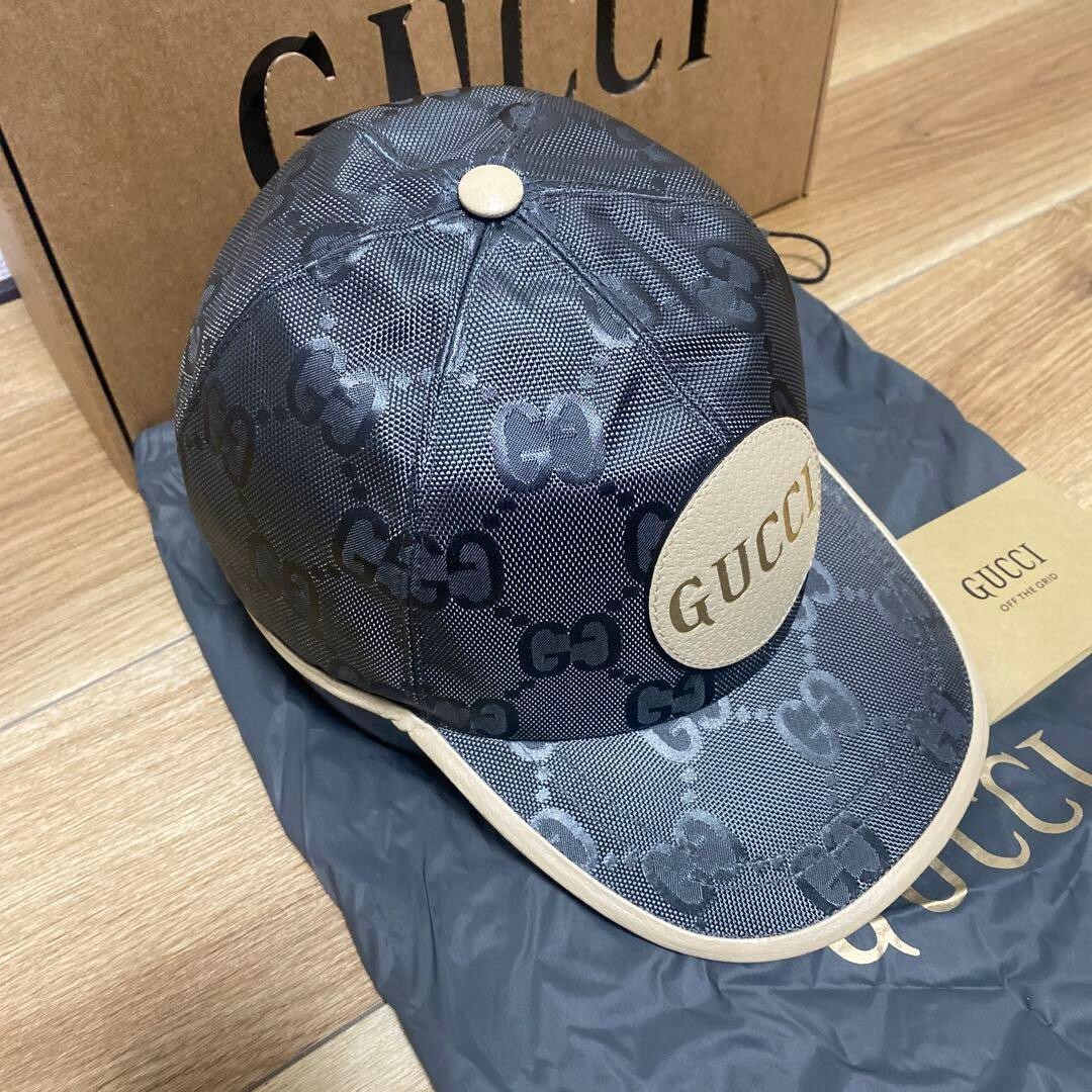 GUCCI Logo Leather Patch GG Monogram Baseball Cap Hat Men Size M