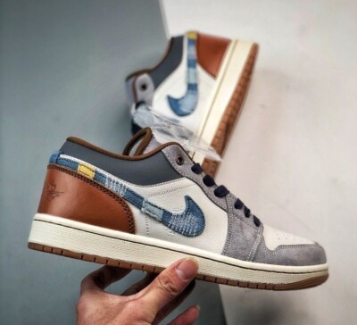 Size 10.5 - Air Jordan 1 SE Low Repaired Denim Swoosh for sale