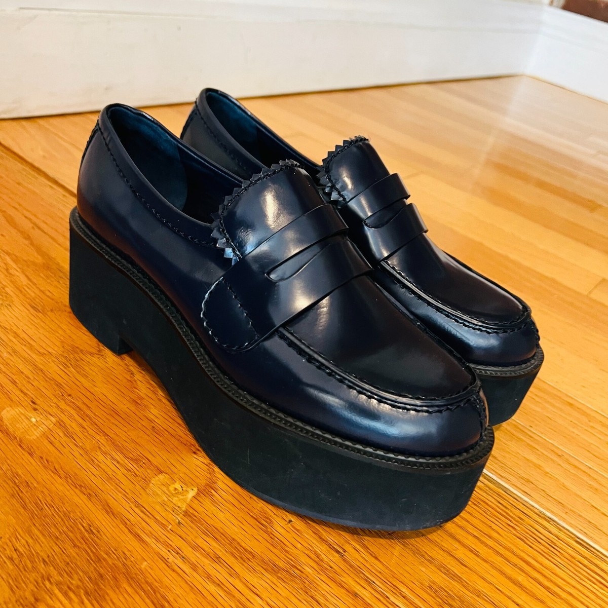 Jil Sander Navy Blue Leather Platform Shoes Eur 38.5 US 8 Chunky