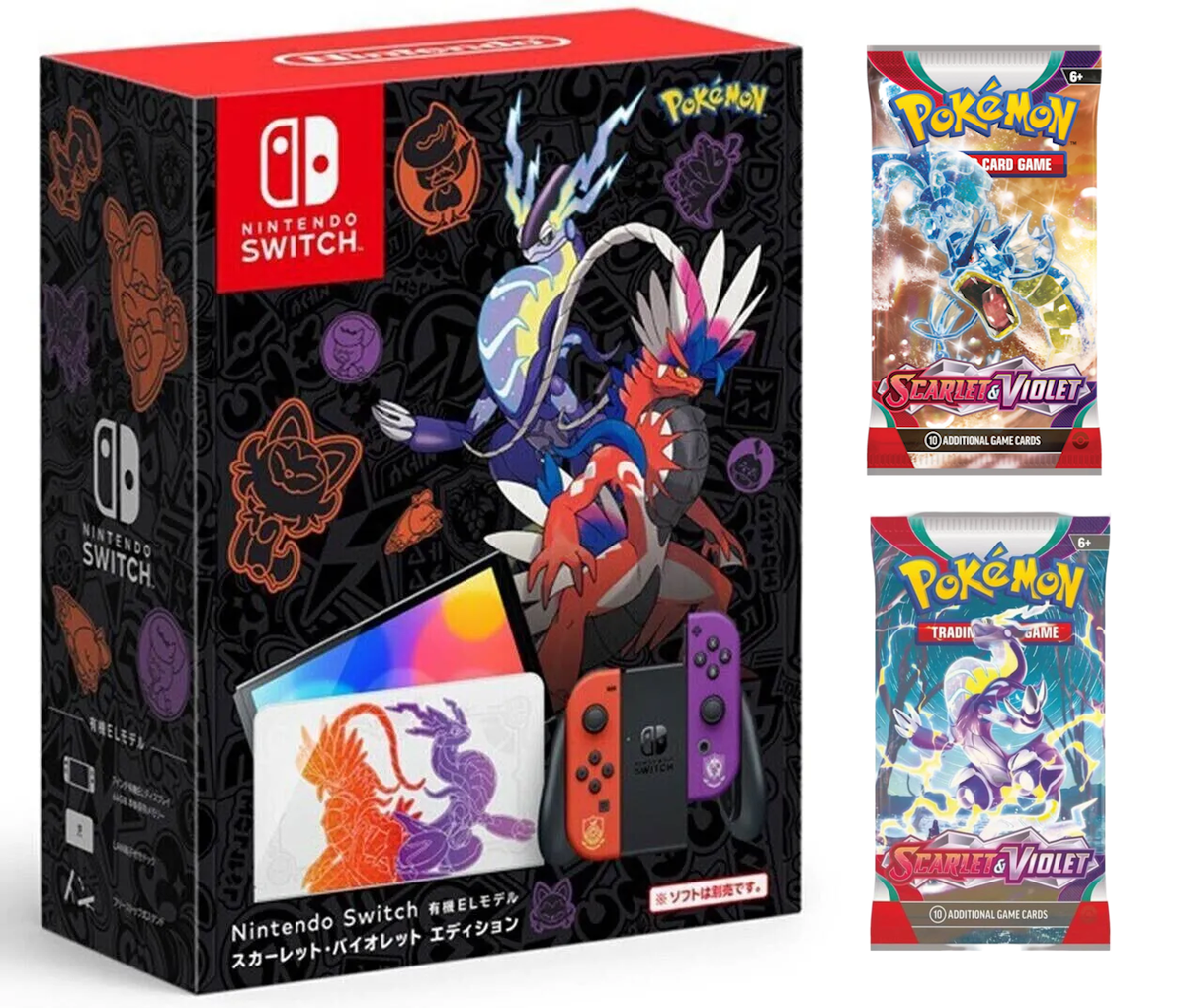 NEW Nintendo Switch OLED Pokemon Scarlet Violet Edition + Booster