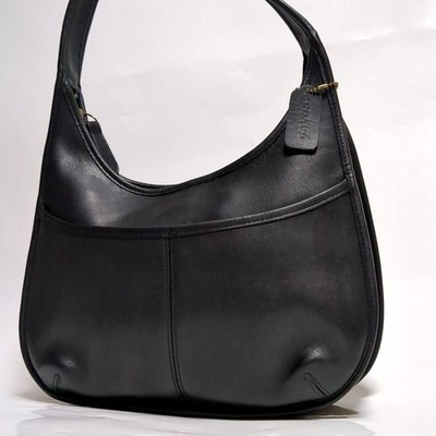 Old Vintage Coach 9033 Black Leather Ergo Pocket Zip Hobo Shoulder