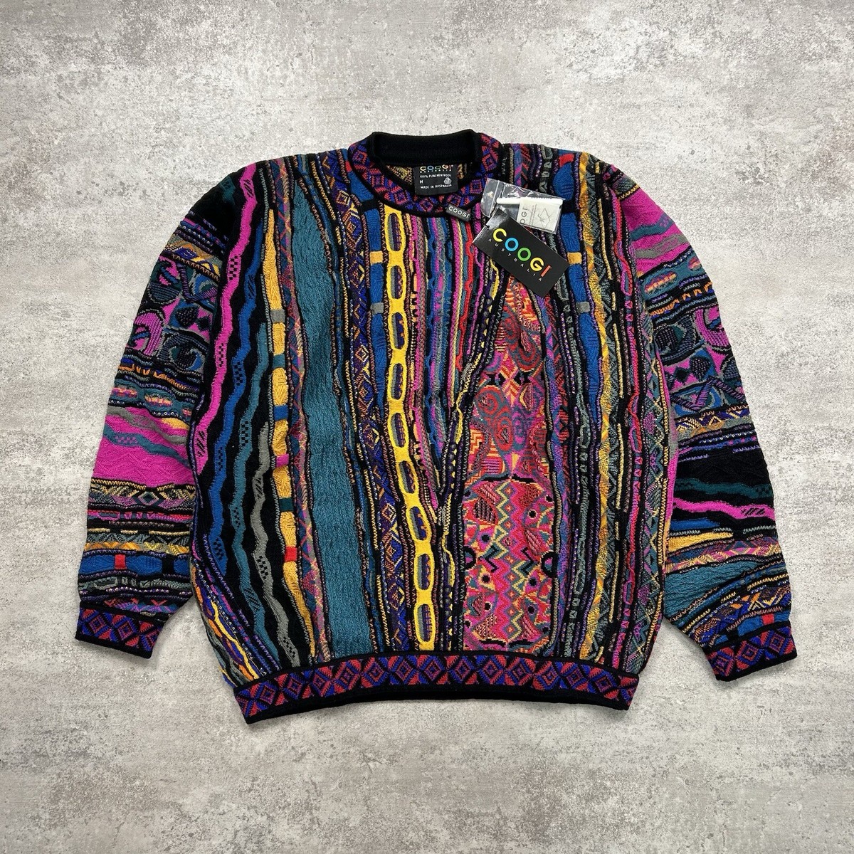 RARE DEADSTOCK VTG COOGI AUSTRALIA WOOL 3D KNIT SWEATER ART SIZE M