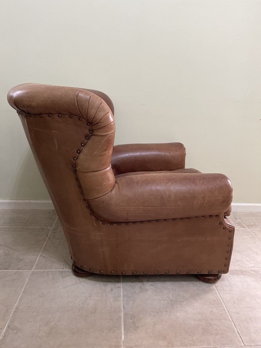 Polo Ralph Lauren Writer's Chair Brown Tufted Leather USA Made By