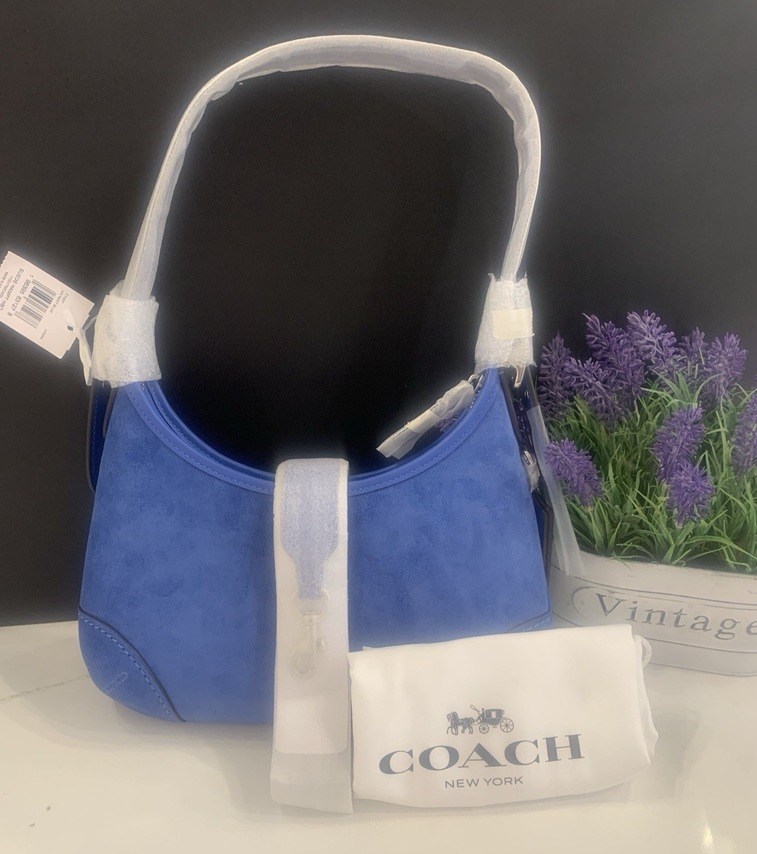 COACH Hamptons Hobo Suede Bag Silver Mist Blue | eBay