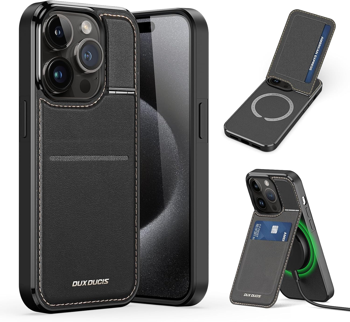 iPhone 15 Pro Max Wallet Case, Kickstand, Card Holder, Magsafe