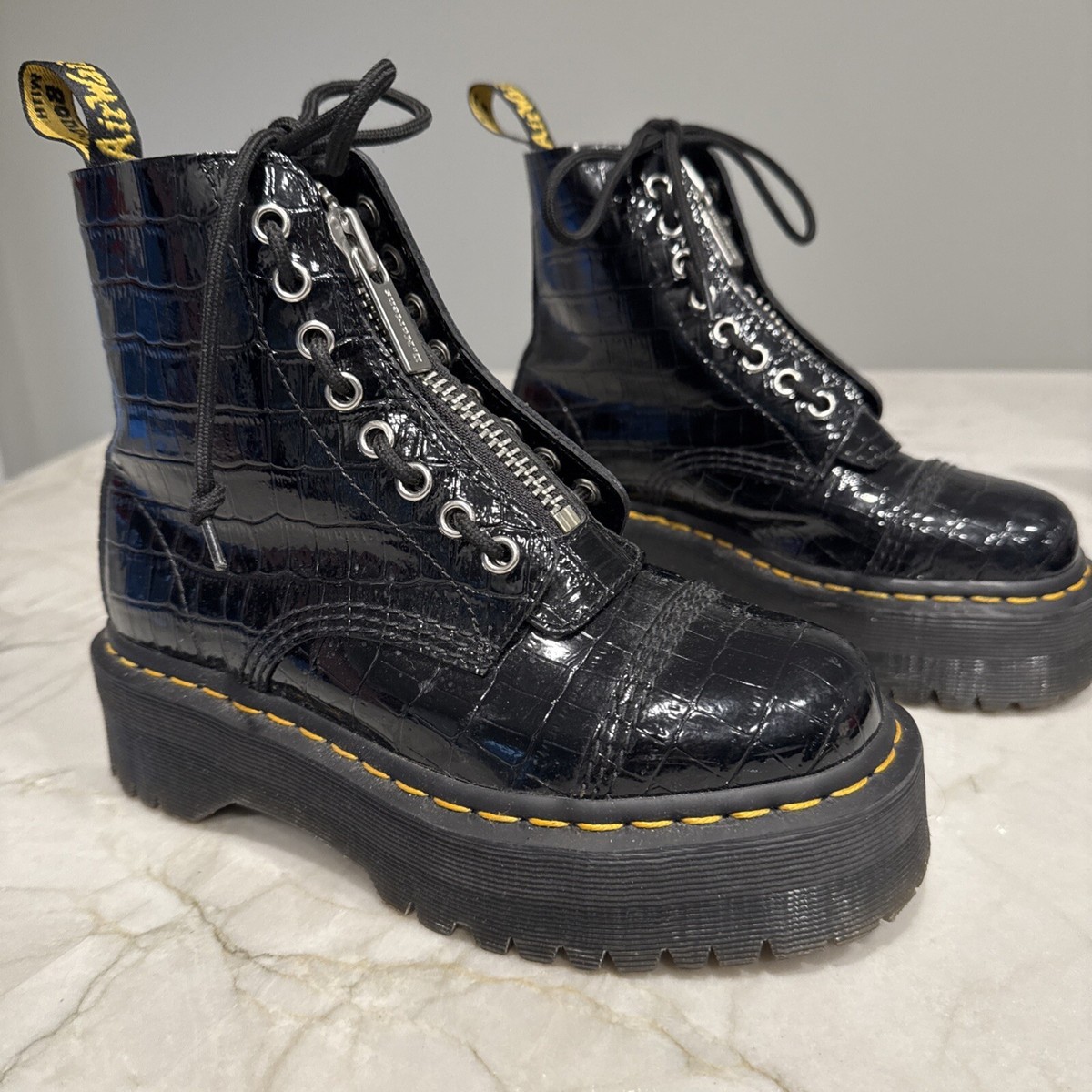 Dr Martens Sinclair Platform Zip Up Boots In Black Croc Women's