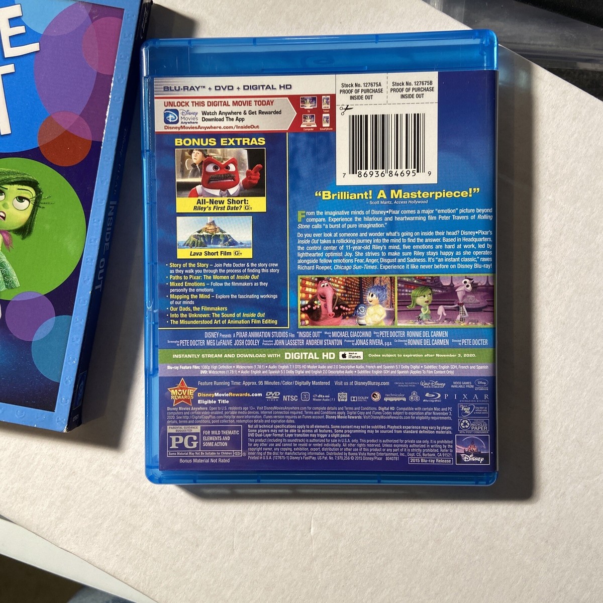 Inside Out (Blu-ray) Disney Pixar￼ Blu-Ray And DVD 786936846959| eBay