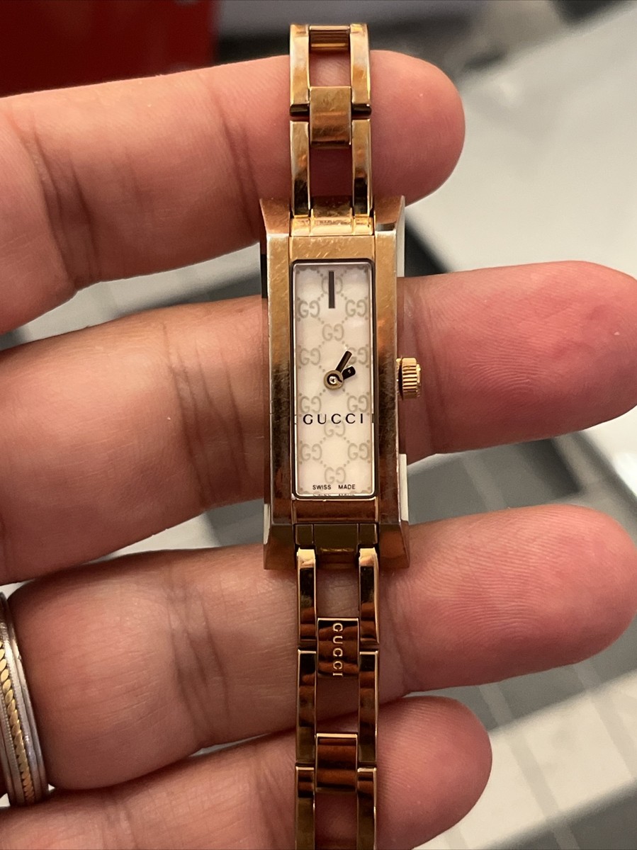 Rare Gucci 110 Steel Watch Mother of Pearl gold tone swiss ladies