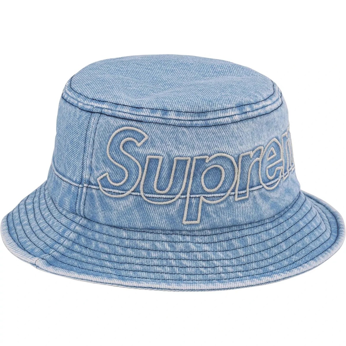 SUPREME SS23 FAT TIP JACQUARD DENIM BIG LOGO CRUSHER BUCKET HAT