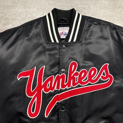 RARE VTG 00s MLB NEW YORK YANKEES MAJESTIC SATIN BOMBER JACKET M