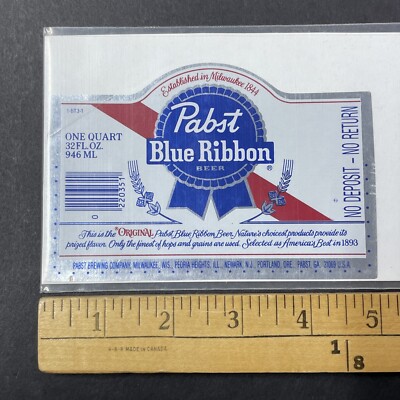 Vintage 1970s Pabst Blue Ribbon UNUSED 32 fl. oz. Paper Label