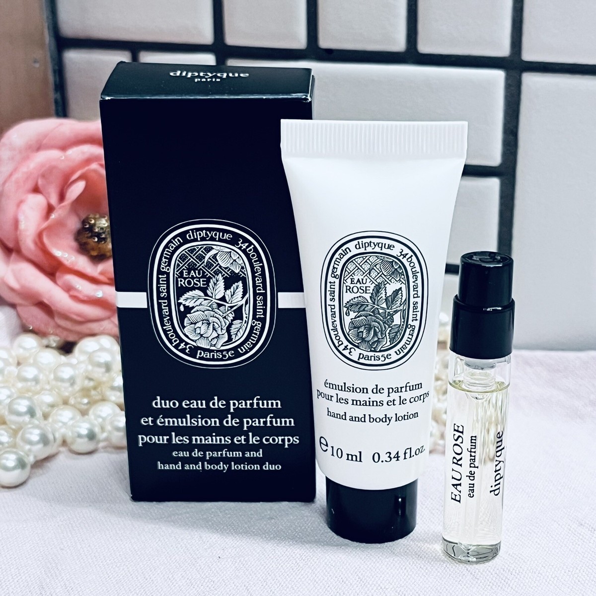 Diptyque Paris Hand Body Lotion Eau Rose 10ml + EDP 2 ML Mini