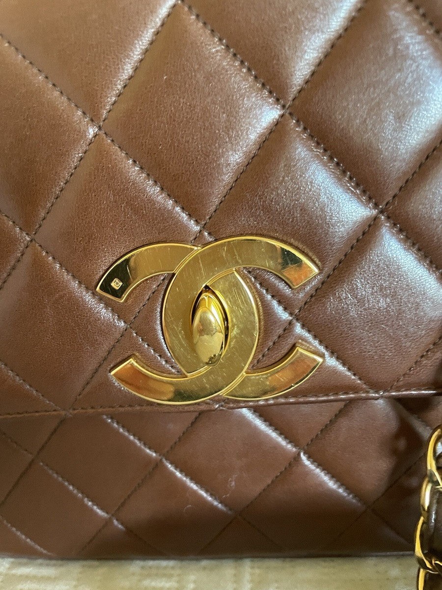 Rare Chanel Vintage Caramel Brown Lambskin Jumbo 24k CC Square