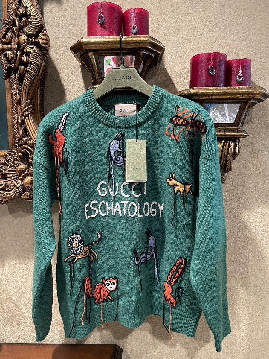 100% Authentic GUCCI Green Freya Hartas Animal Wool Sweater $1800+
