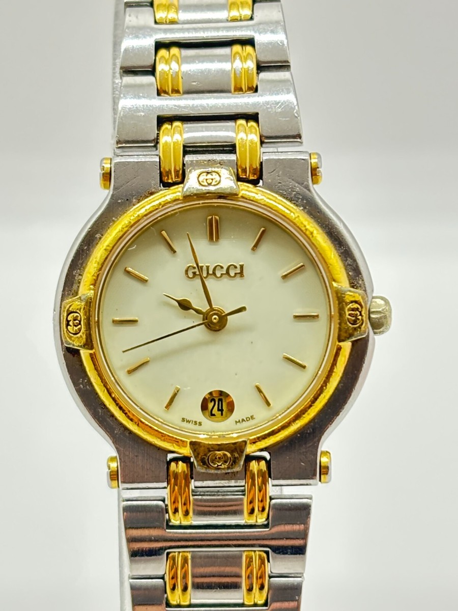 Exc+5] Gucci 9000L Vintage Watch Two Tone Steel Gold Dial Quartz