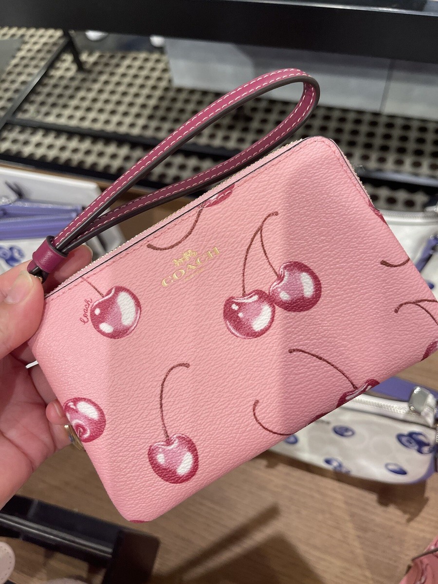 NWT COACH Corner Zip Wristlet With Cherry Print CR819 | eBay