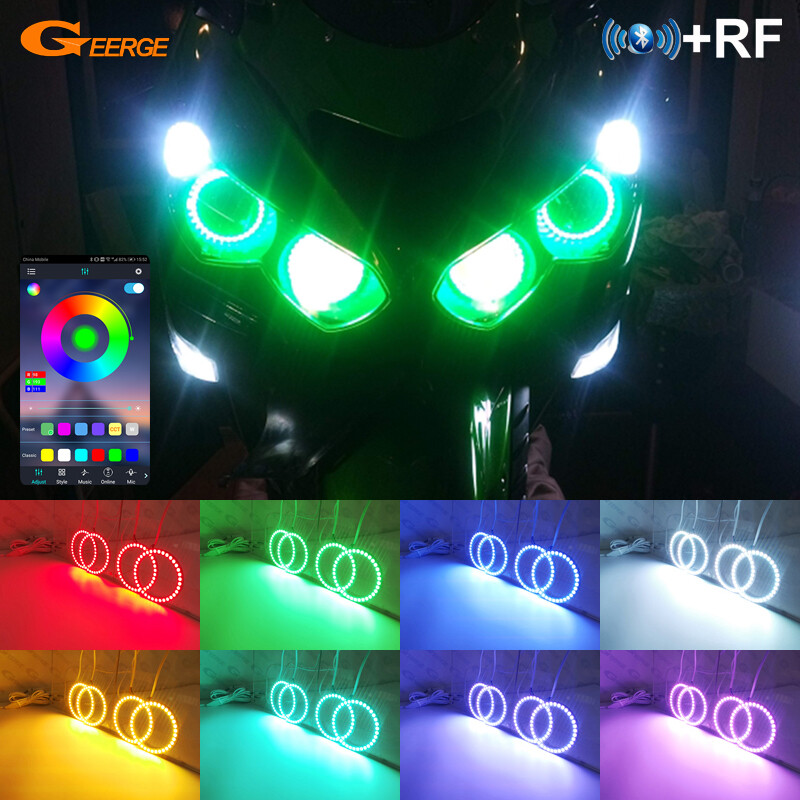 For Kawasaki Ninja ZX14R ZZR1400 Multi Color RGB LED Angel Eyes