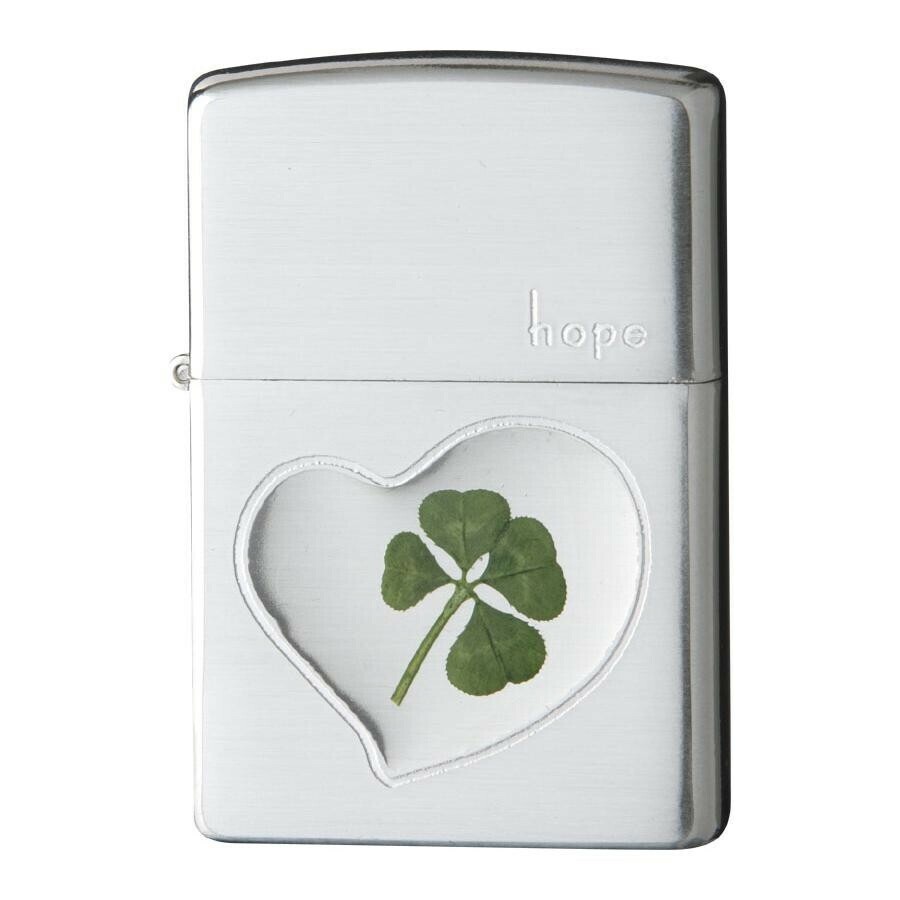 Zippo Oil Lighter Four Leaf Clover Hope Silver Epoxy Resin Regular
