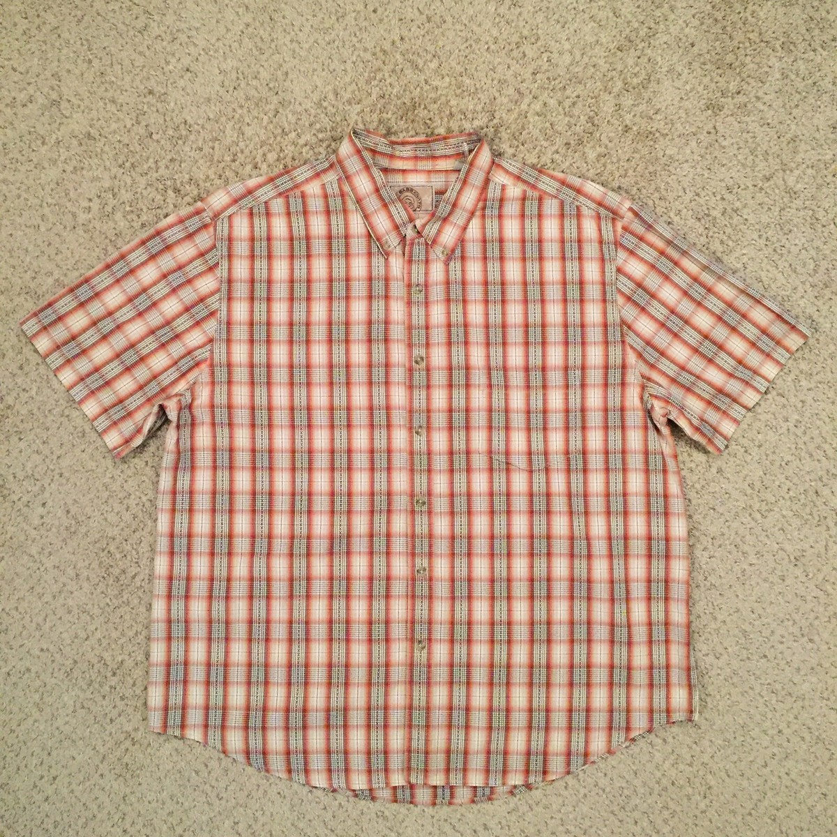 GH Bass Earth Shirt Mens XXL Button Up Orange Beige Plaid Short