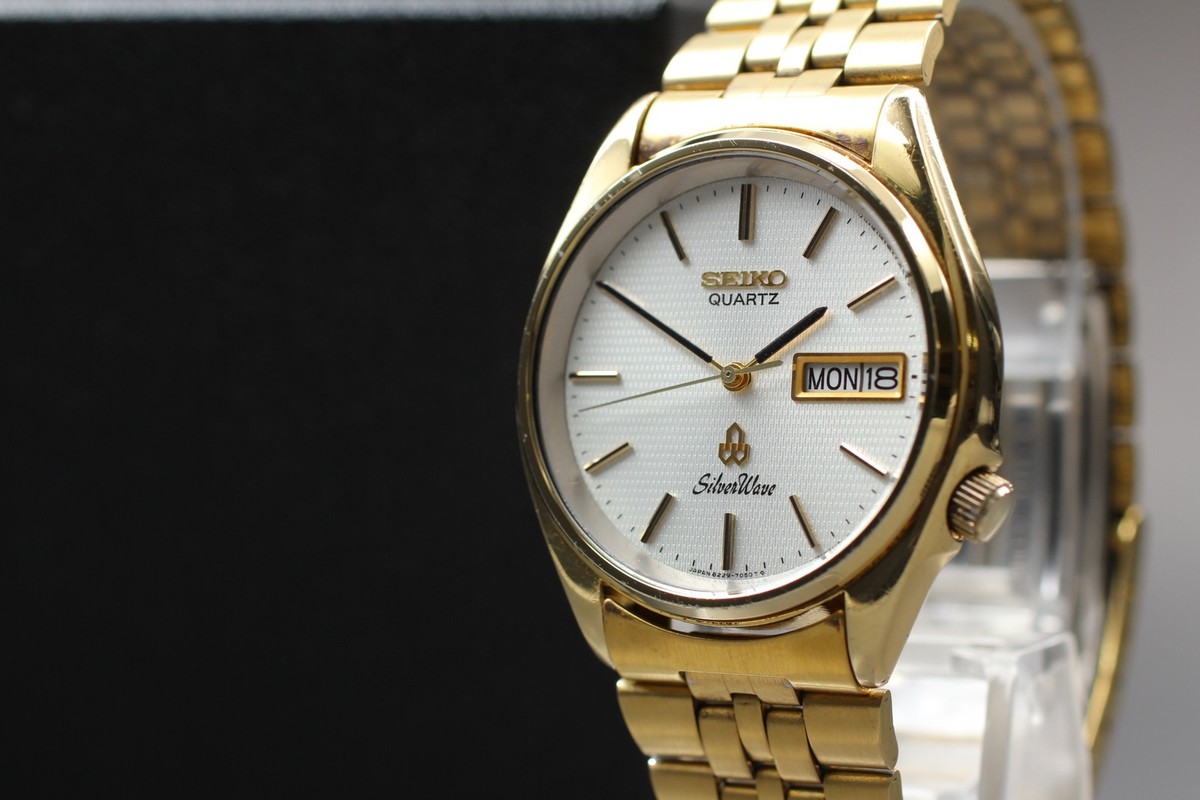 Vintage 1982 N MINT Seiko Silverwave 8229-7050 Day-Date Gold Qz