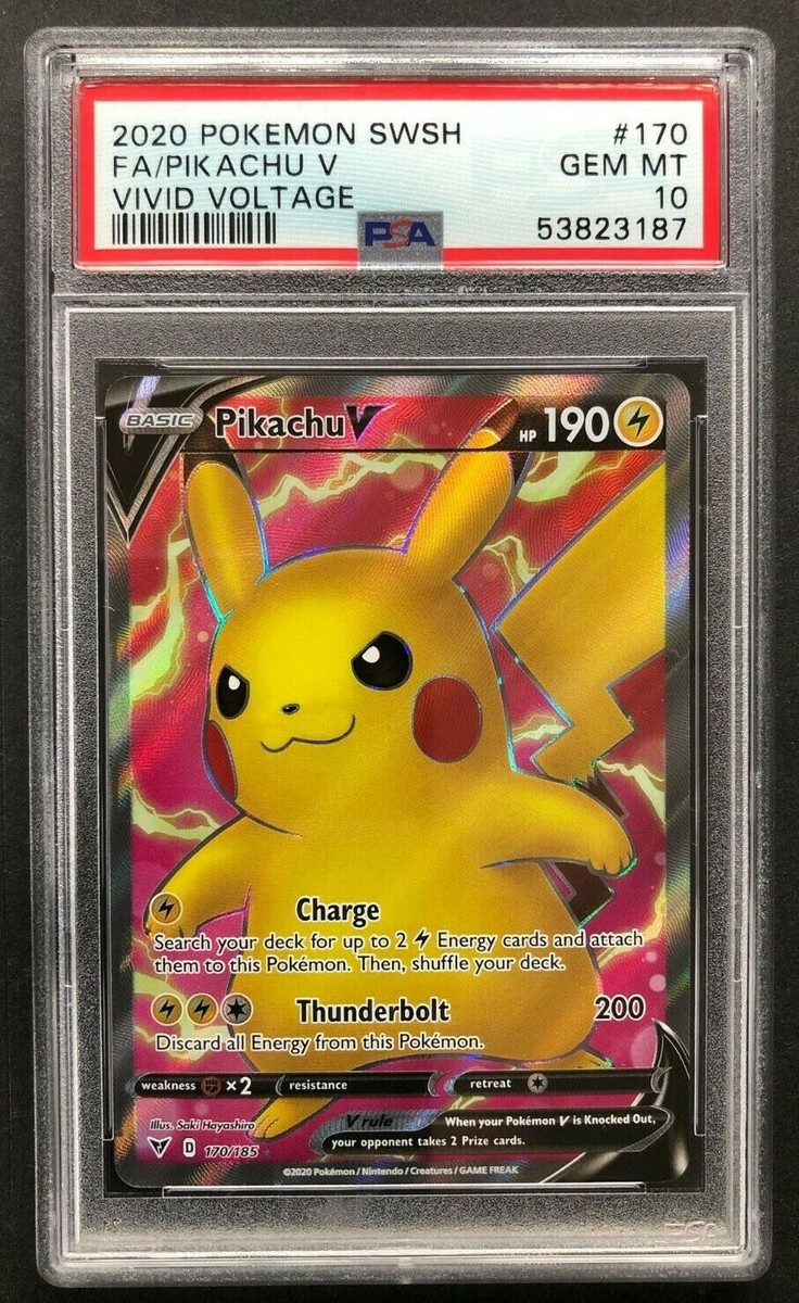 2020 Pokemon SWSH Full Art Pikachu V PSA 10 Gem Mint Vivid Voltage