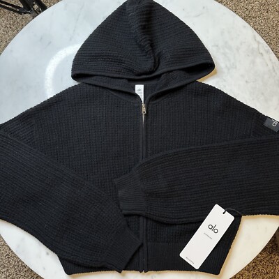 Alo Yoga Cashmere Plush Waffle Full Zip Hoodie - Black / Small | eBay