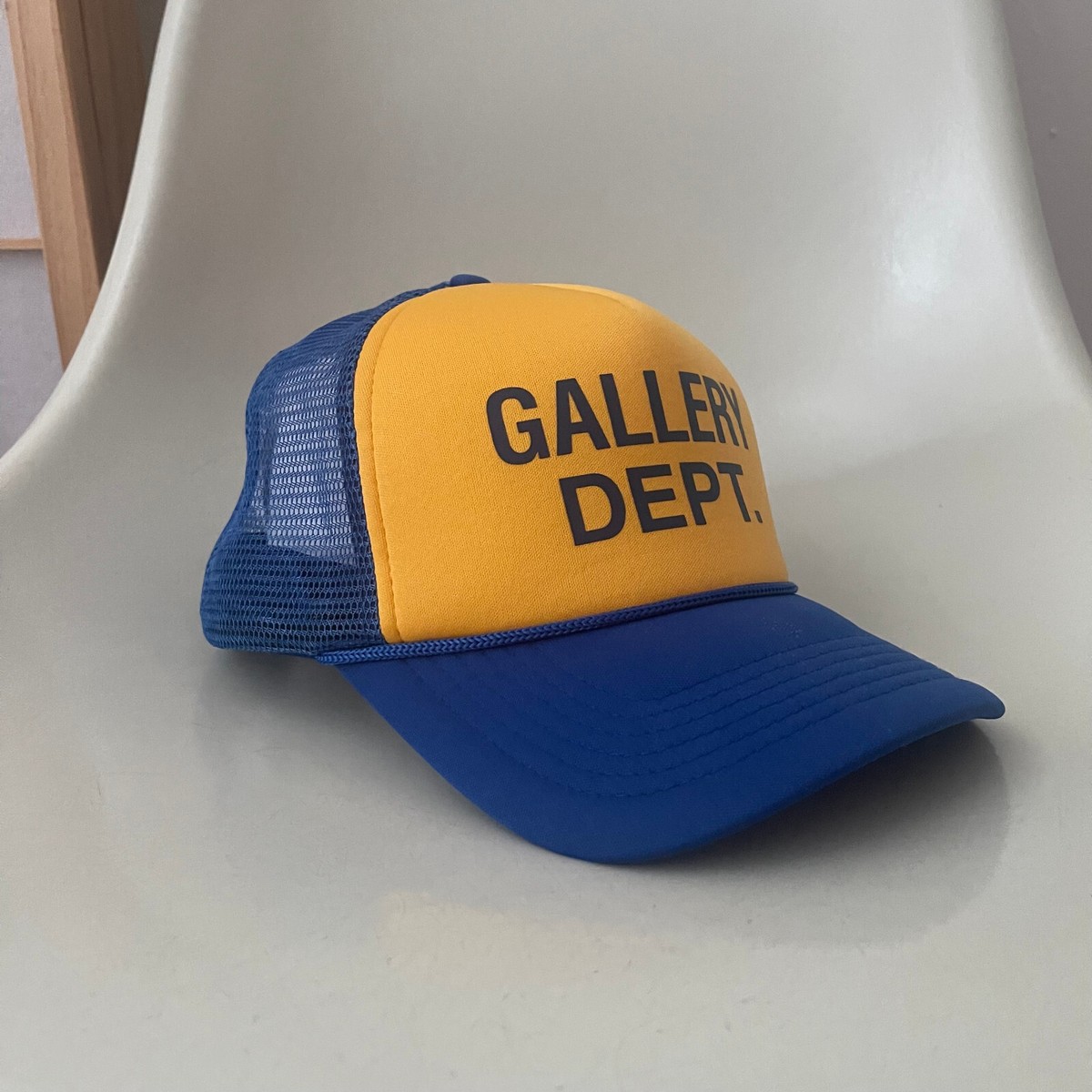 GALLERY DEPT. GD Logo 6-Panel Trucker Cap Hat Blue Yellow