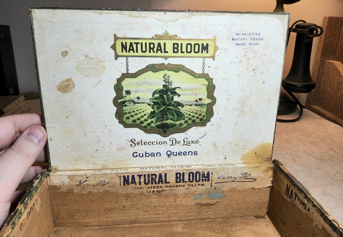 ANTIQUE NATURAL BLOOM SELECCION DELUXE ADVERTISING WOODEN CIGAR