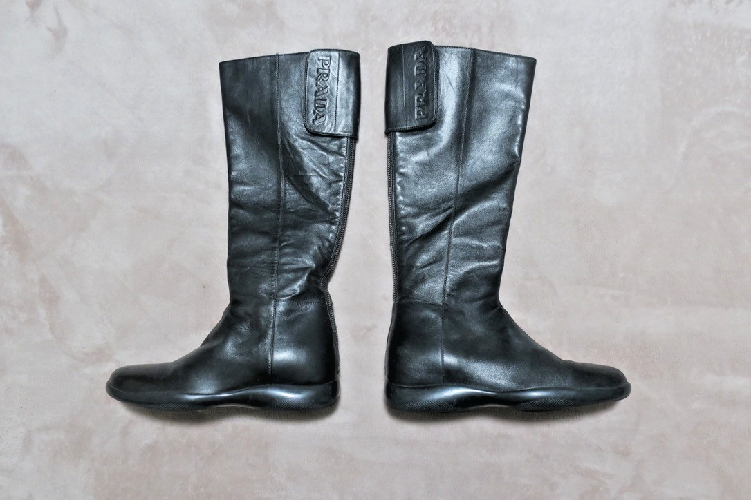 PRADA SPORT 90s Archive Long Boots Black Leather Size 36 | eBay