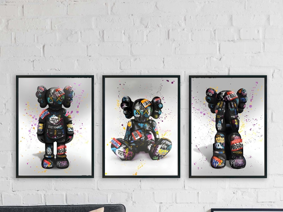 Kaws Banksy bear graffiti print pop modern street urban wall art