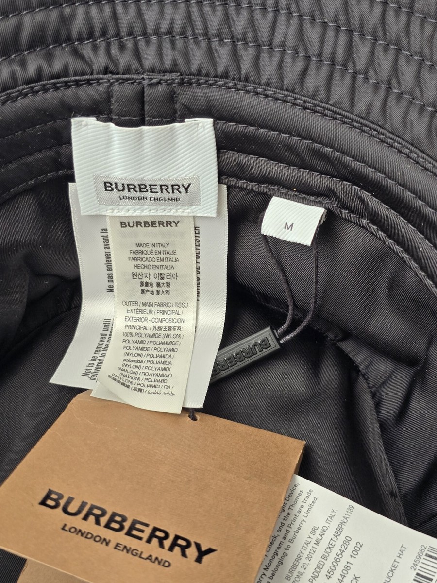 BURBERRY London Black Padded Nylon Bucket Hat Horseferry Logo Men
