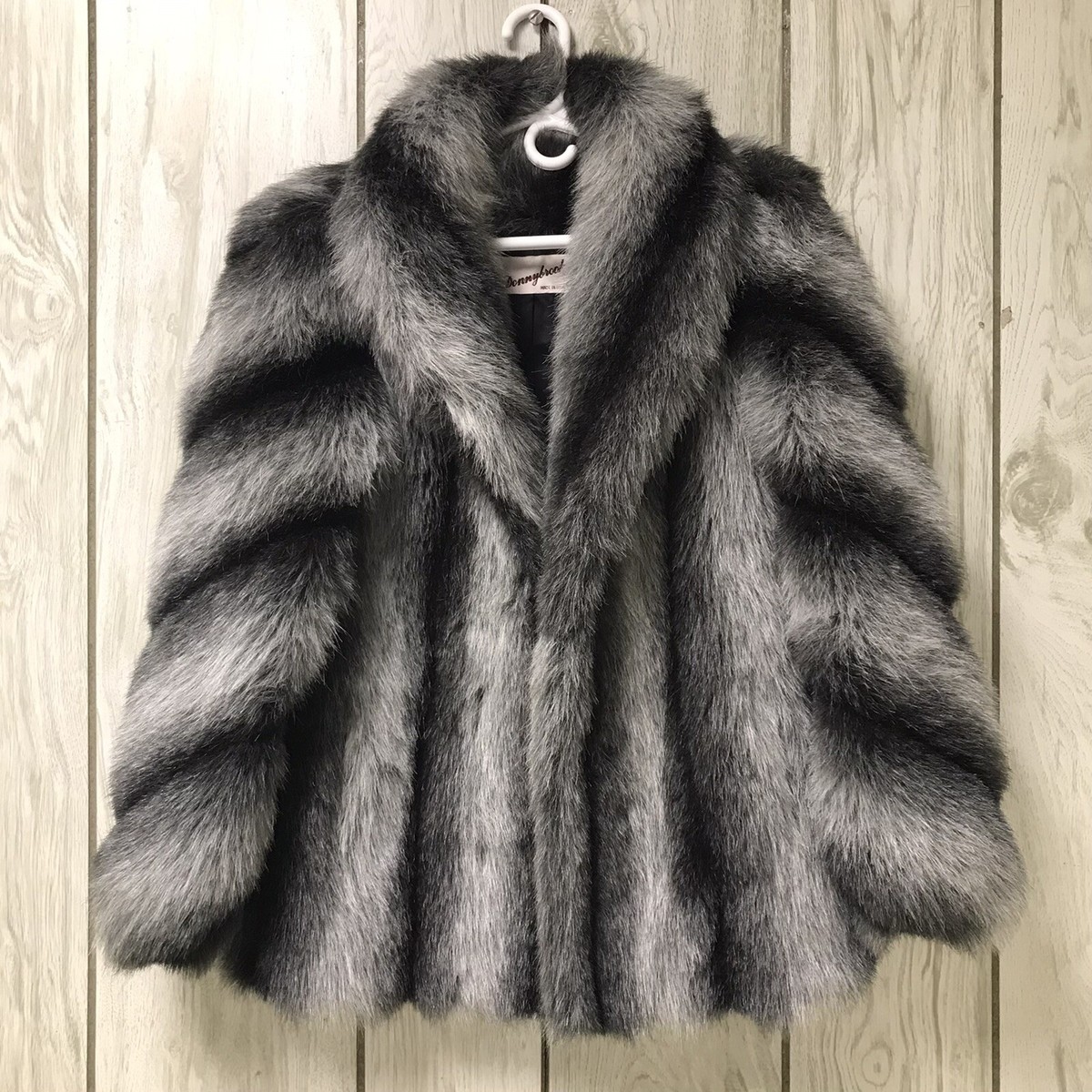 Vintage Donnybrook Gray/Black Faux Fox Fur Oversized Coat Union