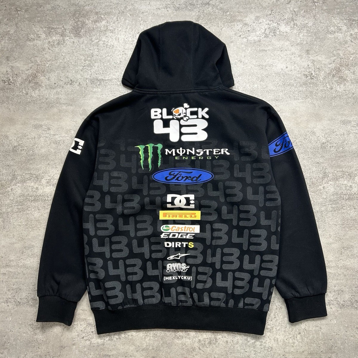 RARE KEN BLOCK #43 DC SHOES FORD MONSTER ENERGY ZIP HOODIE SIZE L
