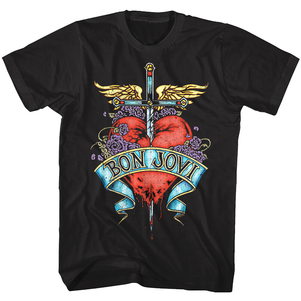 Bon Jovi Pierced Heart Tattoo Men's T Shirt Rock Band Album Tour