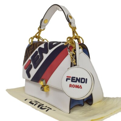 FENDI x FILA Collaboration 2Way Hand Bag Zucca Leather Brown White