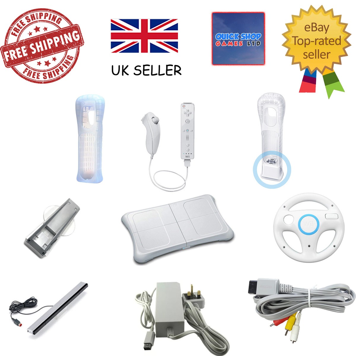 Nintendo Wii accessories multiple options remote cables motion