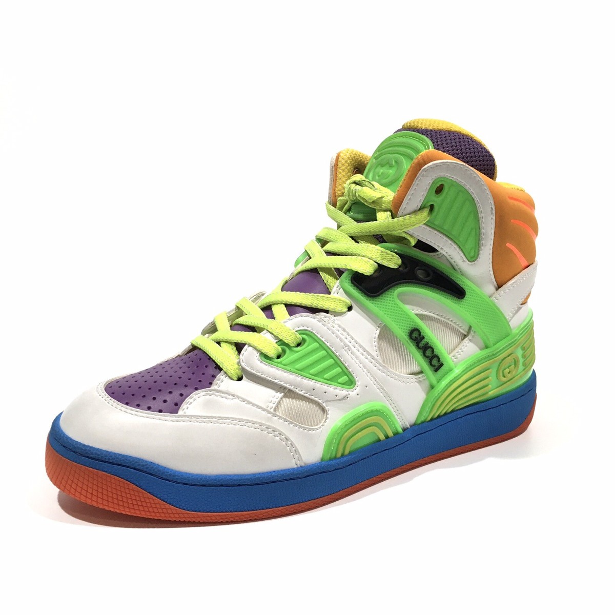 GUCCI Basket High Top Basketball Sneakers -White Green Purple