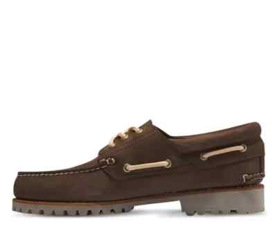 TIMBERLAND MEN'S 3-EYE AUTHENTIC HANDSEWN BOAT SHOES DARK BROWN