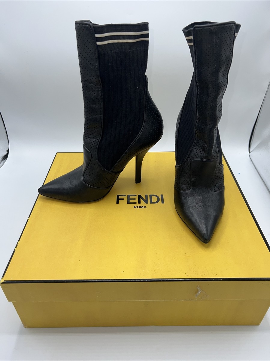 Fendi Leather Ankle Sock Boots * Black * Pointed-Toes * Stiletto