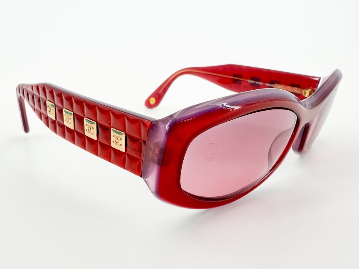 Vtg Chanel 5029 Sunglasses FRAMES 600 Red Quilted 56[]18-135