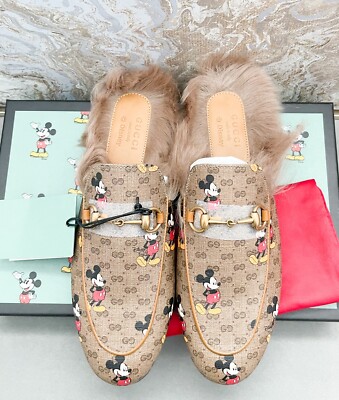 Gucci Disney Mini Vintage GG Monogram Mickey Mouse Fur Princetown